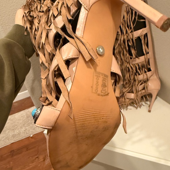 Tan Fringe and Concho Heeled Boots - Picture 9 of 9